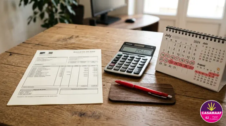 Baisse des indemnités de congés payés sur bulletin de paie CD62 avec calculatrice et calendrier